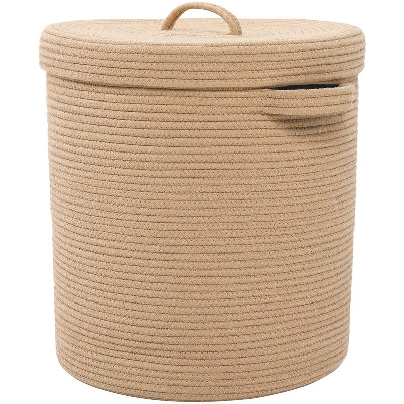 Cottonphant 16" x 16" x 18" Extra Large Storage Basket with Lid, Cotton Rope Storage Baskets, Laundry Hamper, Cloth Bin, for Clothes Towels Blankets Pillows Storage in Living Room, Full Beige with Cover - Image 1